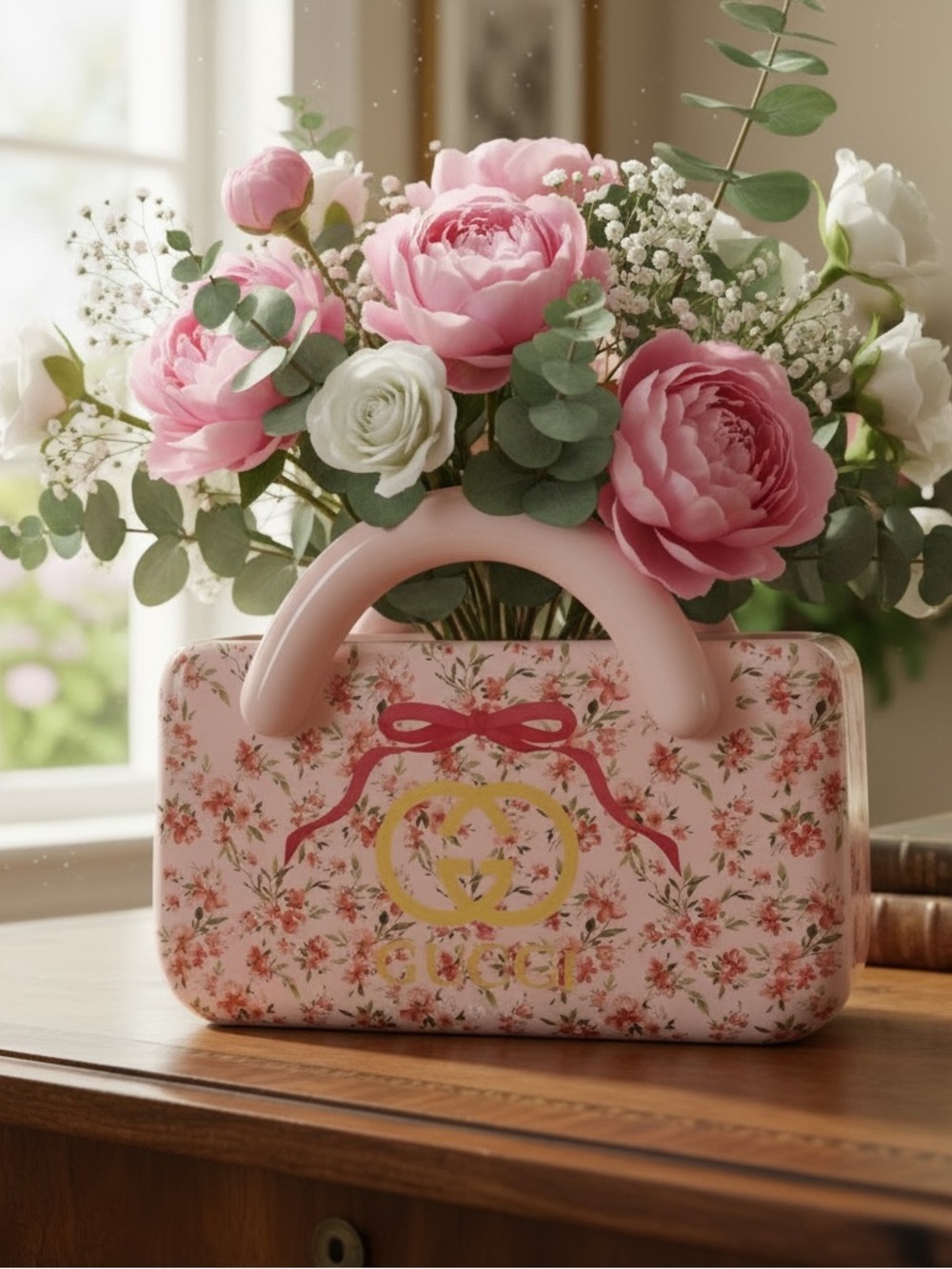 Fashion Pink Floral Mini Top-Handle Bag Vase